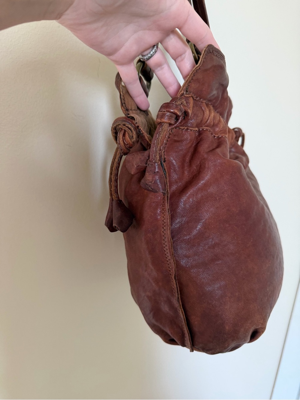 LUCKY BRAND Vintage Brown Leather Sinch Side Tote Shoulder Bag - Picture 3 of 13